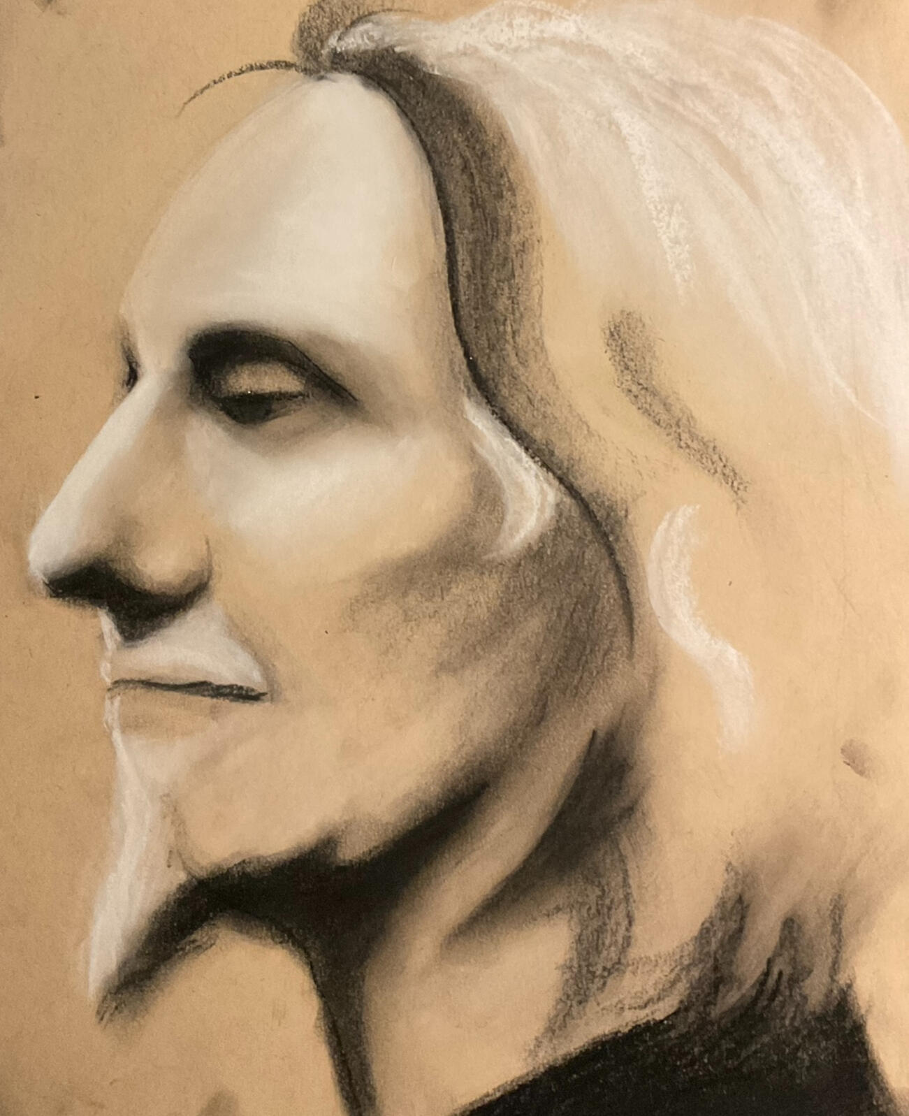 B&amp;W chalk pastels on tan paper. From life.