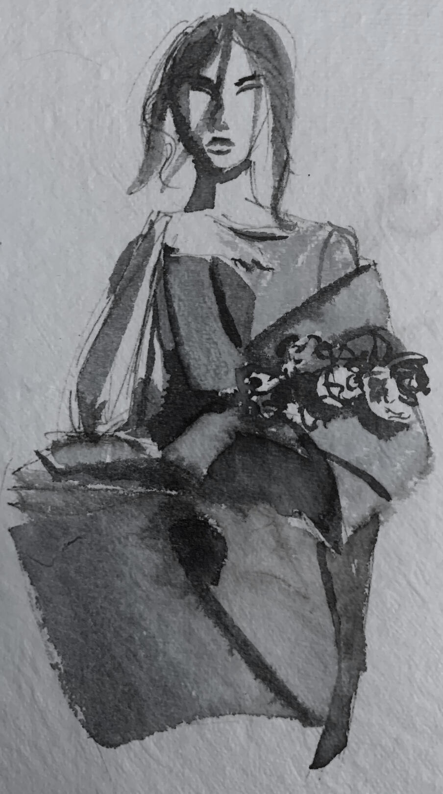 India ink on recycled paper, 5"x7", 30 minutes. From photo reference.