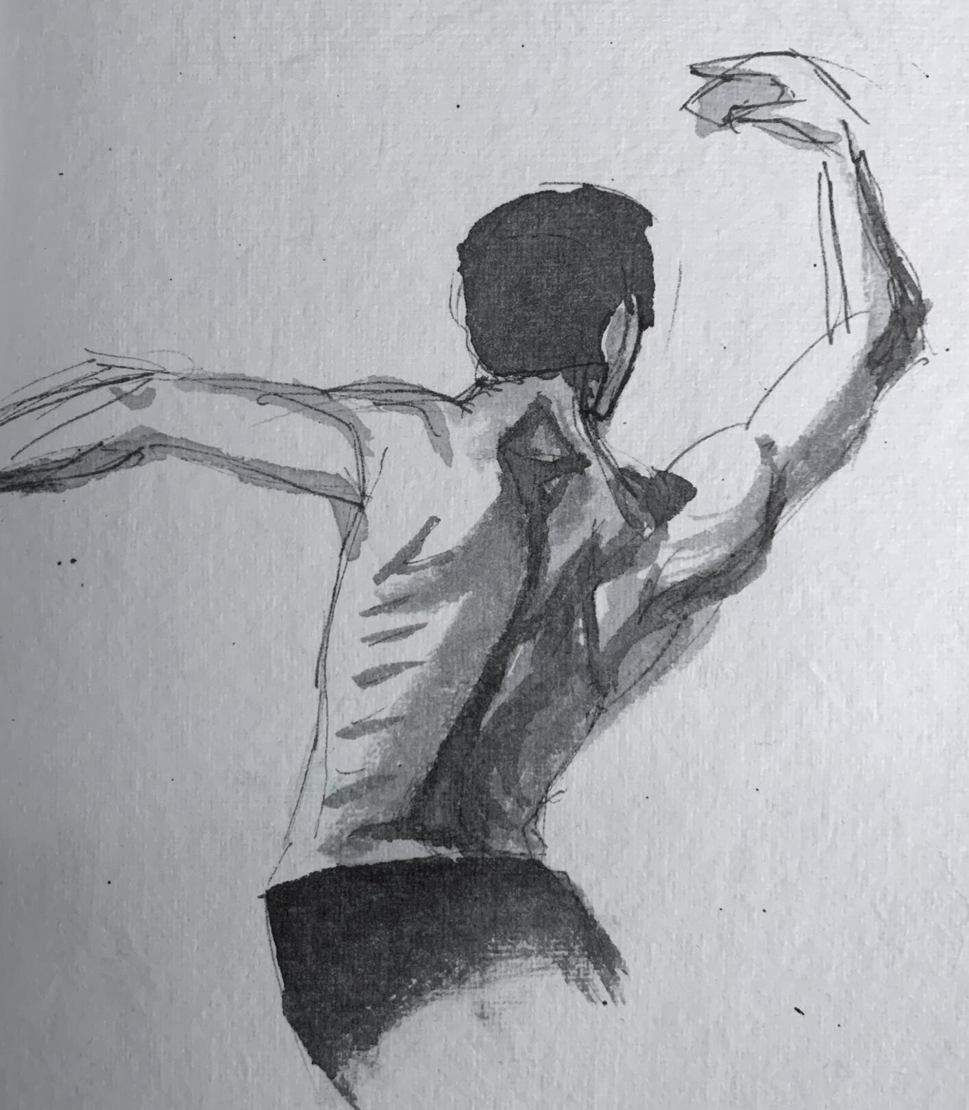 India ink on recycled paper, 5&quot;x7&quot;, 30 minutes. From photo reference.